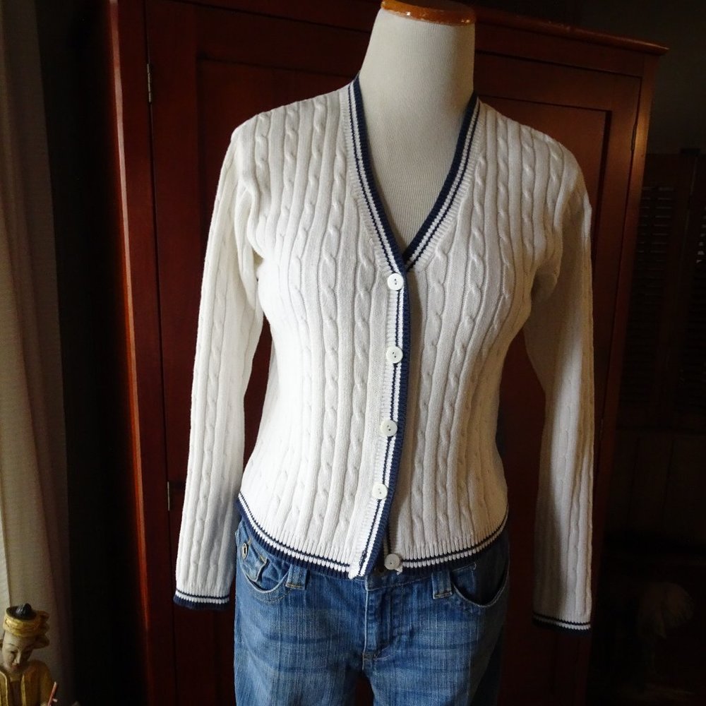 Vtg Marsh Landing White Preppy School Girl Sweater S View 3